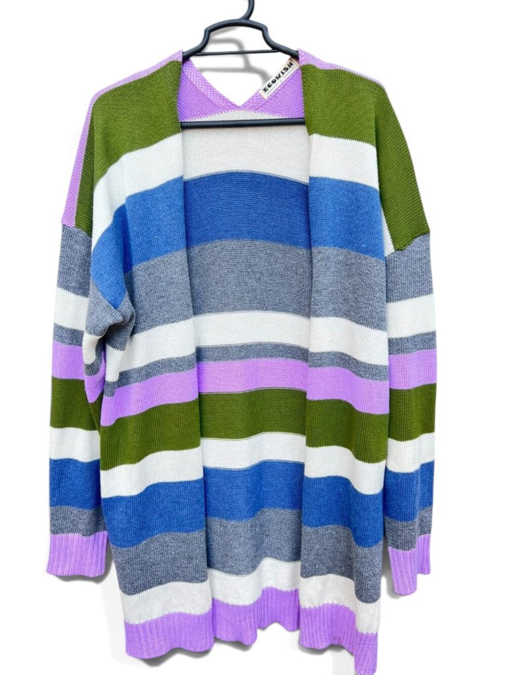 Ecowish Multicolor Striped Long Open Front Cardigan Sweater Women's Size L